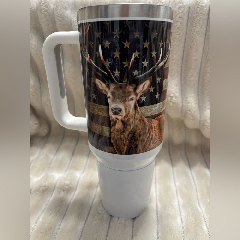 SPECIAL NEW Deer Design Travel Mug - White and Brown